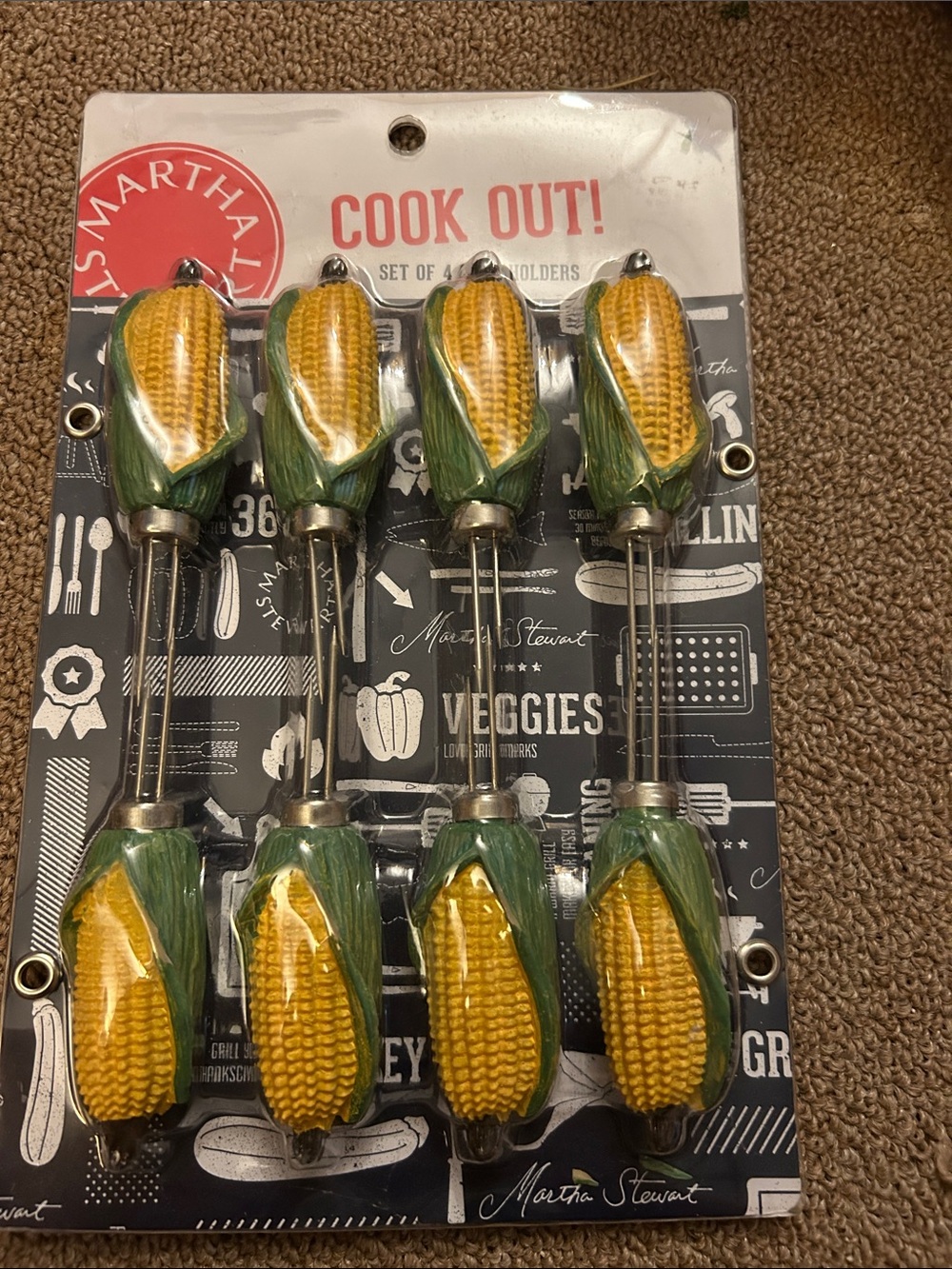 Martha Stewart Yellow & Green Corn Cob Grill Skewers Set
